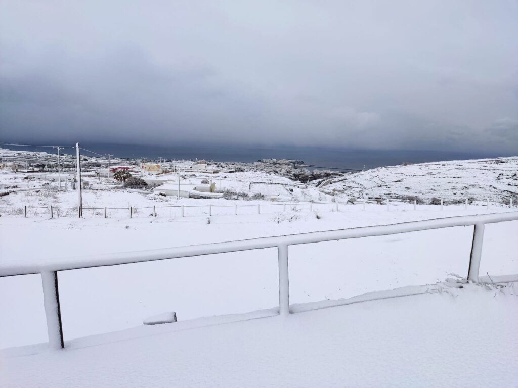 Cyclades island Tinos turned white by Elpis snowstorm 18