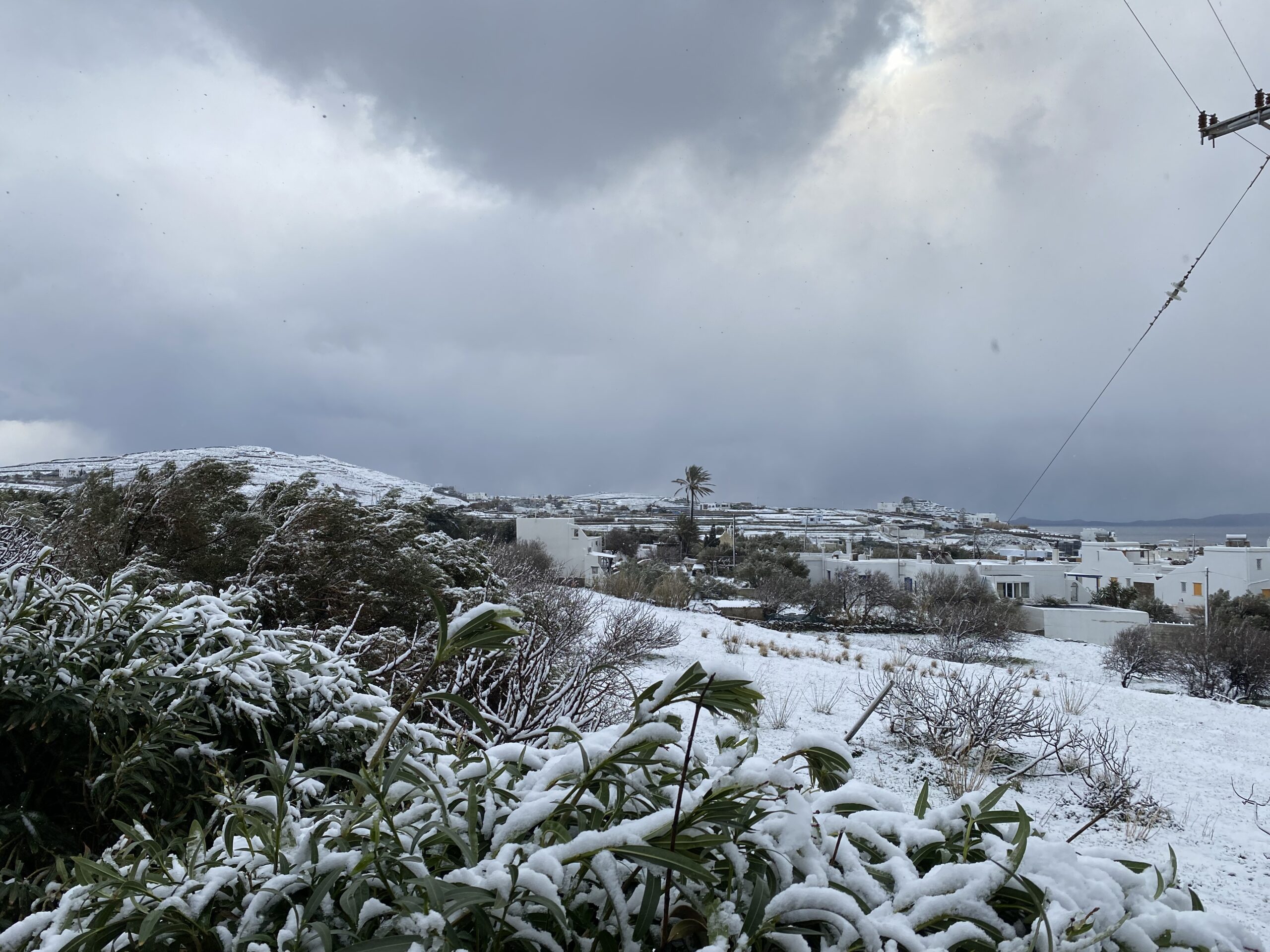 Cyclades island Tinos turned white by Elpis snowstorm 26