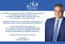 Με πολιτικές παρουσίες η κοπή πίτας της Νέας Δημοκρατίας Τήνου